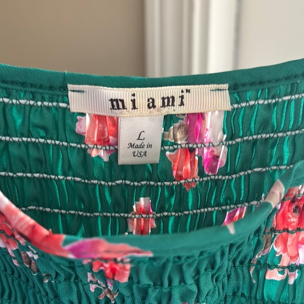 Emerald Green and Pink Floral Dress - Picture 2 of 3